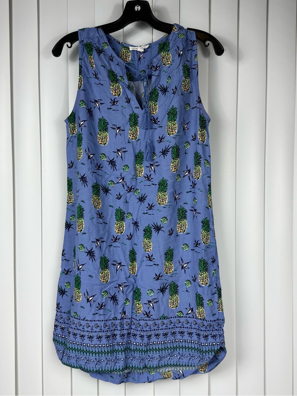 BeachLunchLounge Pineapple Print Sleeveless Shift Dress Small Blue Tropical Boho - Picture 2 of 7